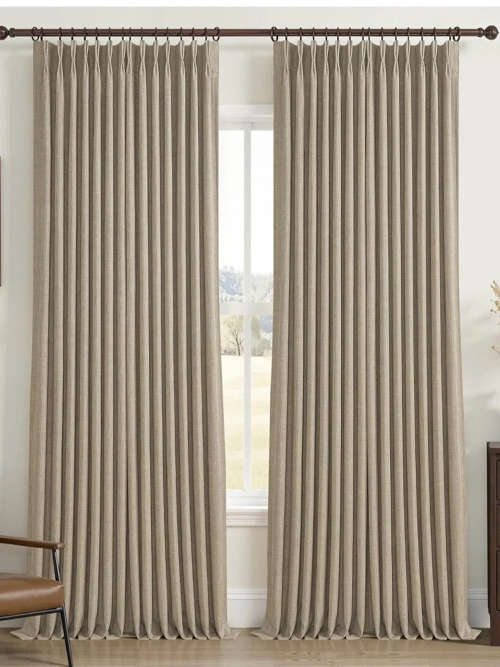 40”X 108 2 panels Oak Taupe light blocking memory Pleated Curtains